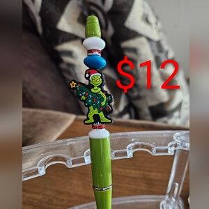 Handmade Green & Red Christmas Grinch Character Pen